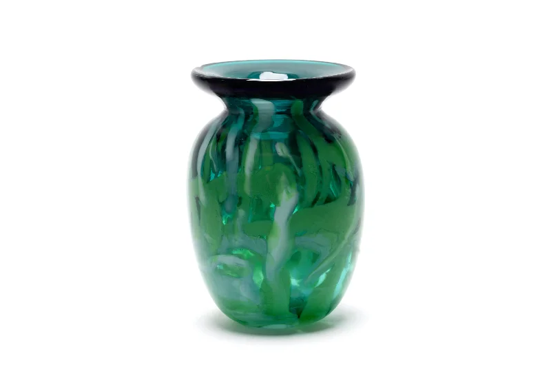 Decorative flower vases for modern weddings -Transparent Jade Green Vase with White and Green and Teal Strokes