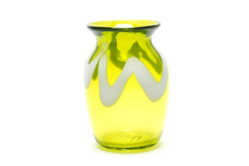 Tall vases for floral displays at weddings -Transparent Lime Green Vase with a White Zig Zag