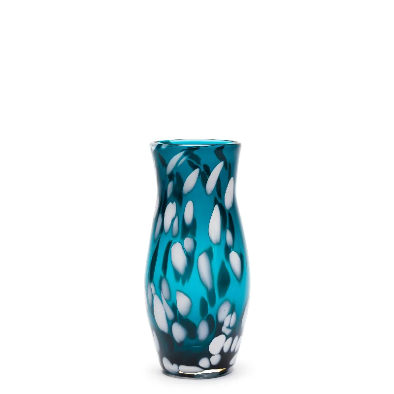 Handcrafted ceramic flower vases for home decoration -Transparent Teal/White Spotted Vase