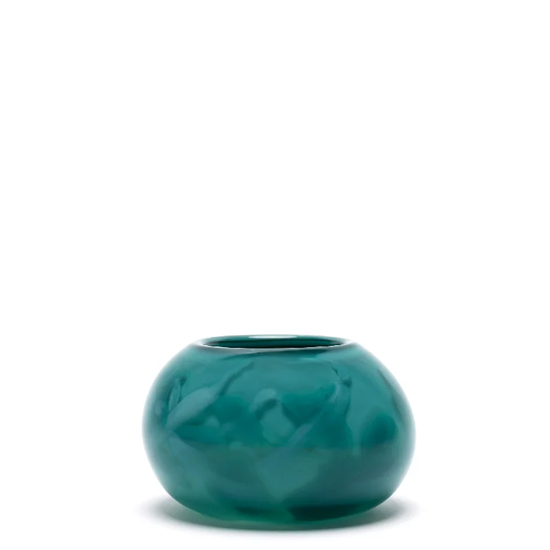 Decorative crystal vases for table centerpieces -Turquoise Low Vase with Teal Swirls