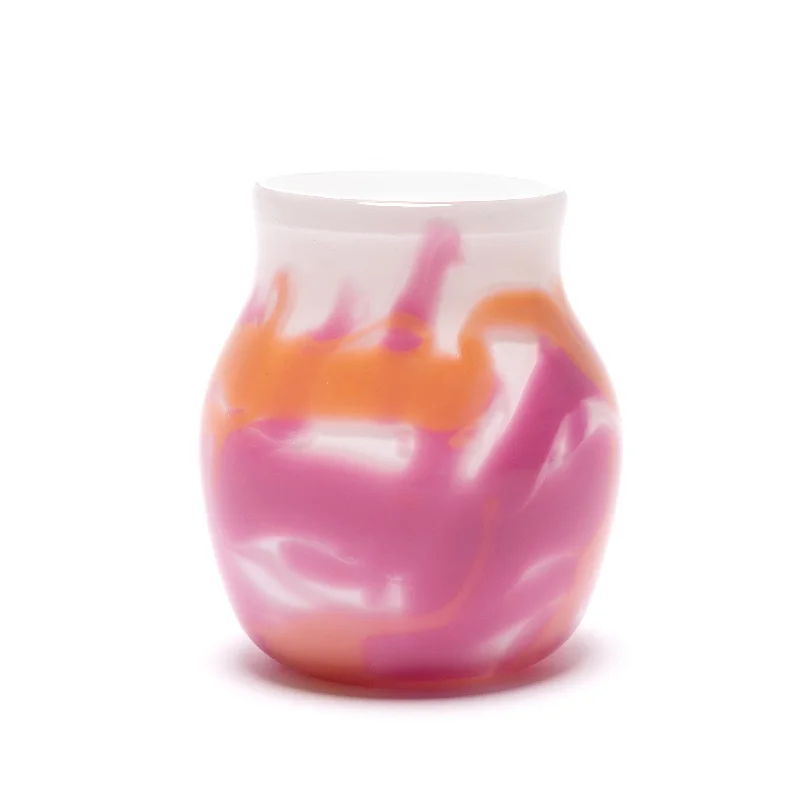 Large decorative flower vases for living room -White Vase with Dark Pink and Light Pink Swirls