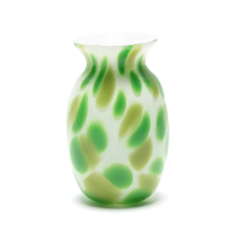 Large decorative crystal vases for events -White Vase with Emerald and Pistachio Spots