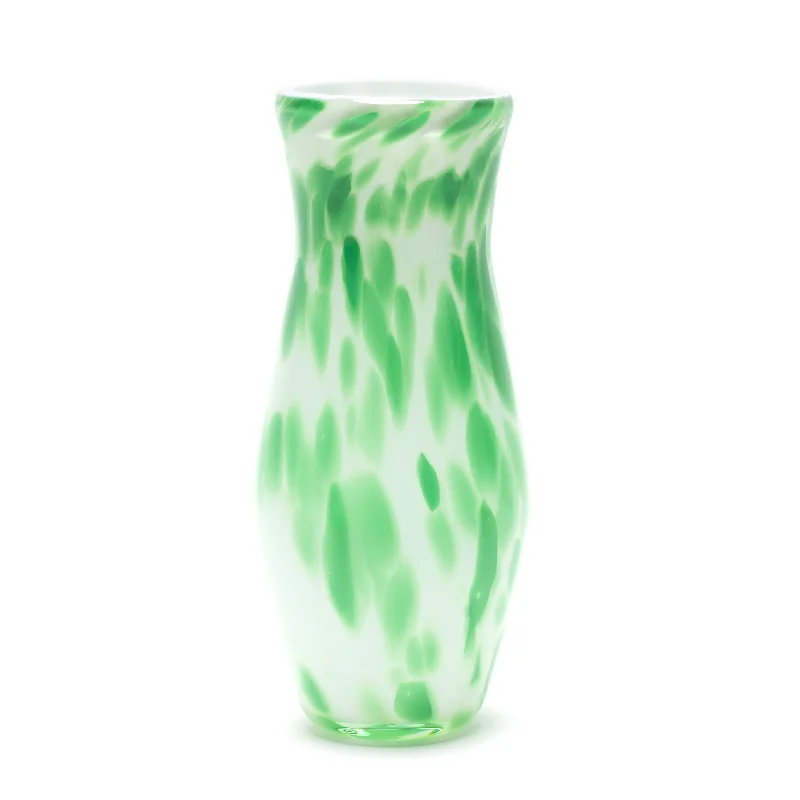 Tall flower vases for table centerpieces -White Vase with Emerald Green Spots