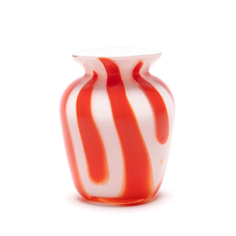 Large crystal flower vases for sale -White Vase with Red Stripes