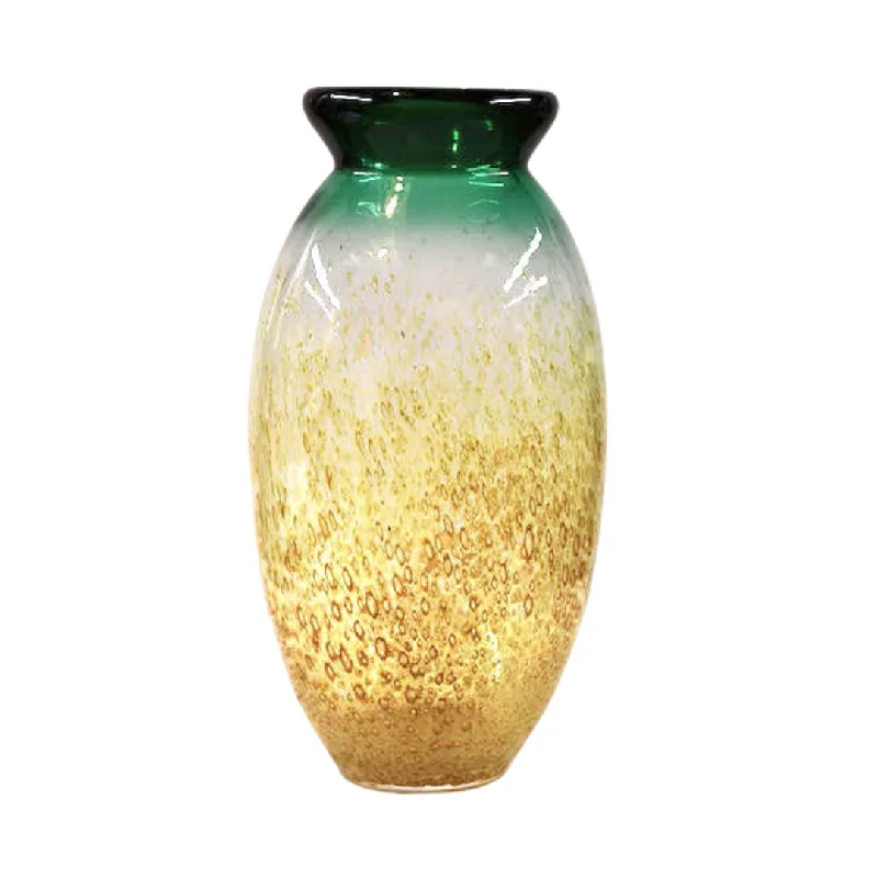 Colorful crystal flower vases for home decor -Yellow and Green Art Glass Vase