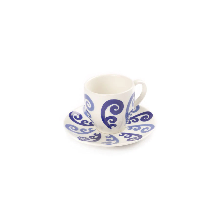 unique ceramic travel mugs-Athenee Two Tone Peacock Espresso Cup & Saucer