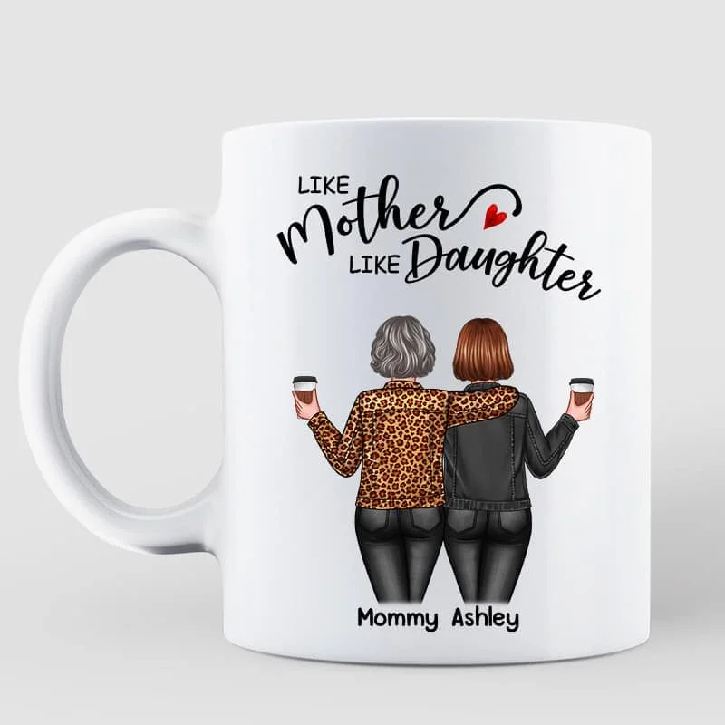 travel coffee mugs for all temperatures-Back View Women Like Mother Like Daughters Personalized Mug