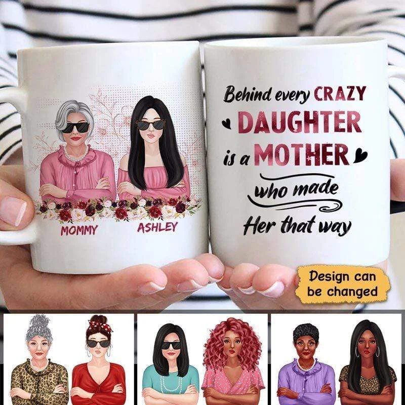 best ceramic mugs for tea-Behind Crazy Daughter Is Mom Cool Women Personalized Coffee Mug