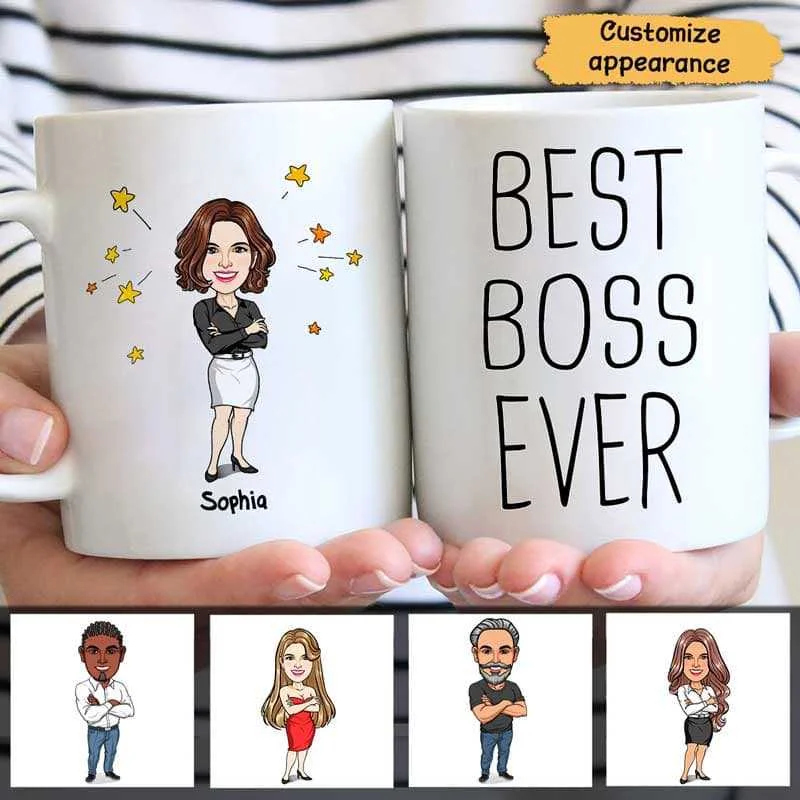 large custom mugs for corporate events-Best Boss Ever Funny Gift For Boss Cartoon Caricature Personalized Mug