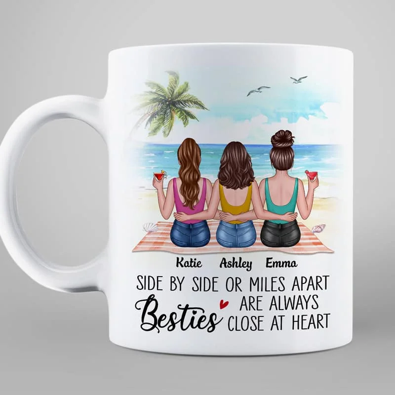 high-quality ceramic mugs for tea breaks-Besties At Heart Besties Sisters Back View Personalized Mug