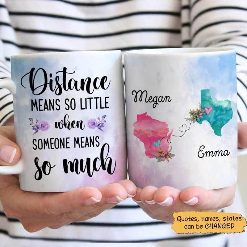 cute mugs for tea drinkers-Besties Long Distance Relationship Gift Watercolor Flower States Personalized AOP Mug