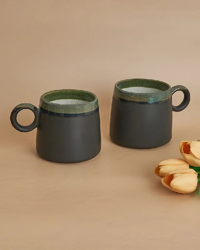 funny coffee cups for home office-Black Glazed Studio Pottery Mugs | 450ml | Set Of 2