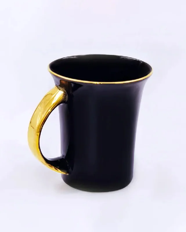 personalized coffee mugs for couples-Black Muddy Gold Line Bone China Coffee Mug | 250 ml