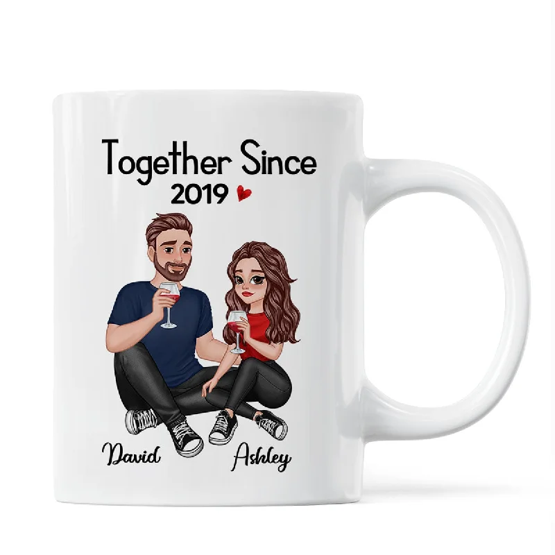 custom mugs for restaurant promotions-Cartoon Couple Sitting Anniversary Gift For Him Gift For Her Personalized Mug