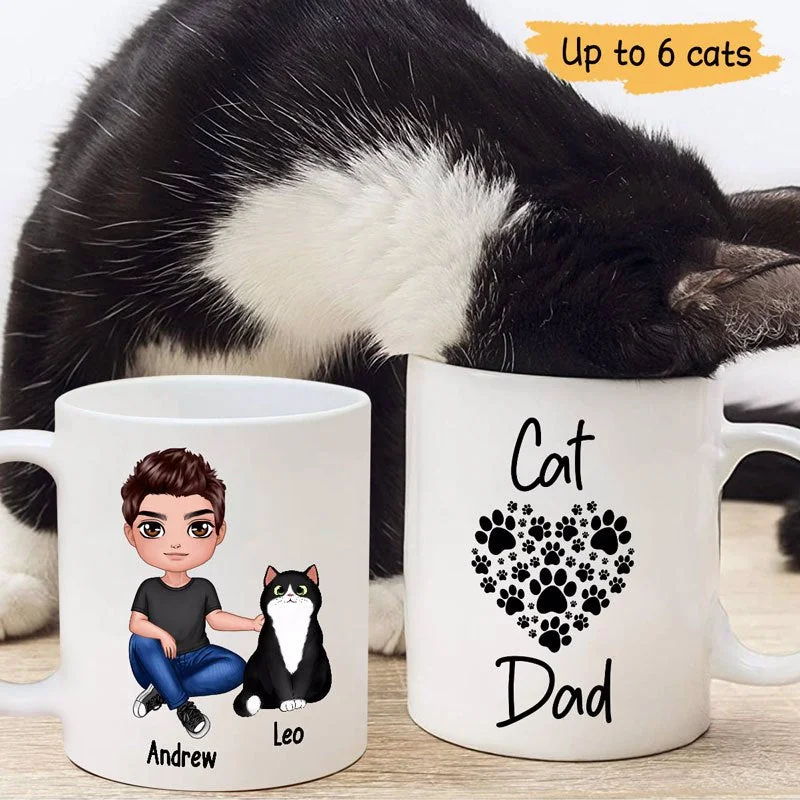 personalized coffee mugs for work-Cat Dad Simple Heart Personalized Mug