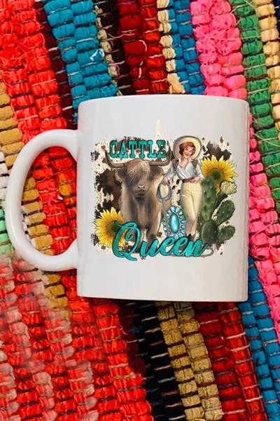 custom travel mugs for camping-Cattle Queen White Mug - 11 oz