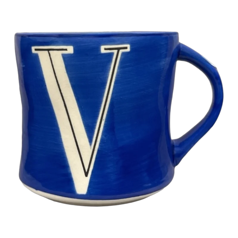 custom coffee mugs for celebrations-Colorway Hand Painted Letter "V" Monogram Initial Mug Anthropologie