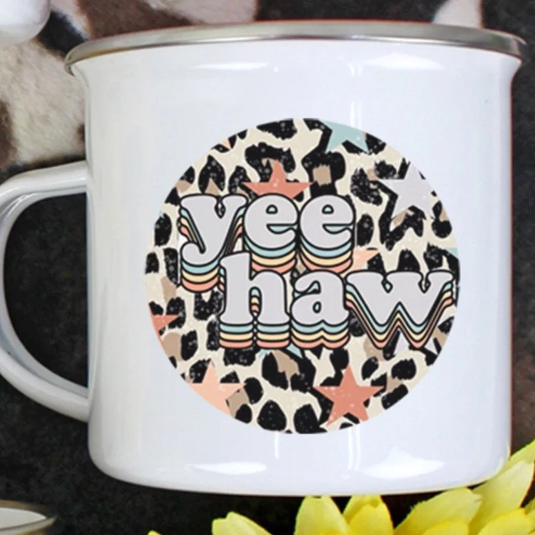 personalized mugs for birthdays and celebrations-Yeehaw Leopard Campfire Mug