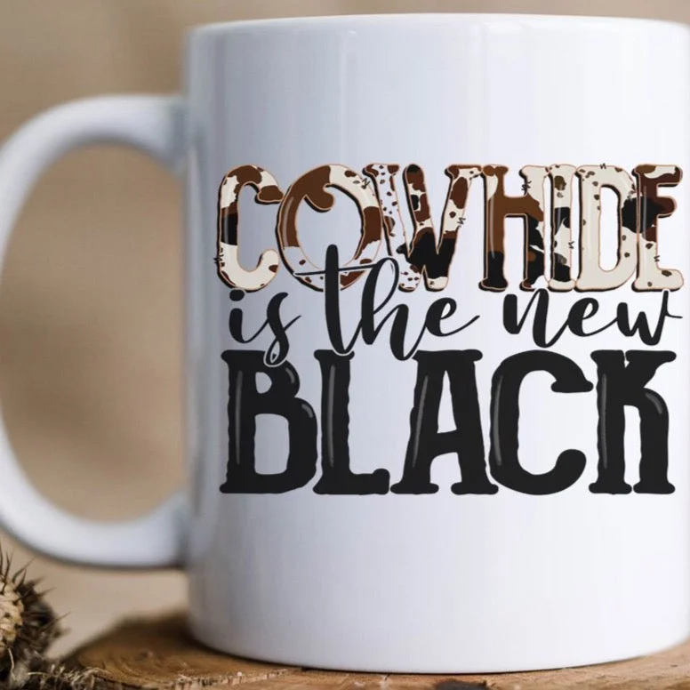 personalized coffee cups for weddings-Cowhide Is The New Black 15oz. Mug