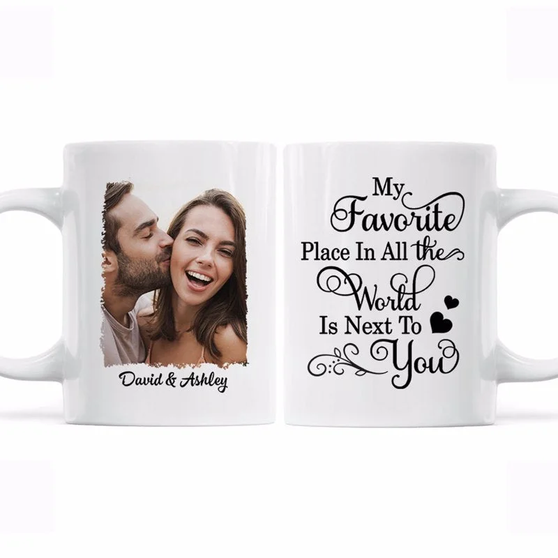 personalized mugs for pet lovers-Couple Custom Photo My Favorite Place Personalized Mug - Anniversary Gift For Couple - Gift For Him Gift For Her