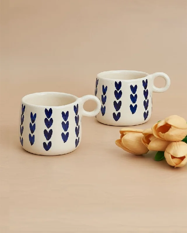 best mugs for hot cocoa-Dark Blue Heart Design Handcrafted Ceramic Mug | Set Of 2