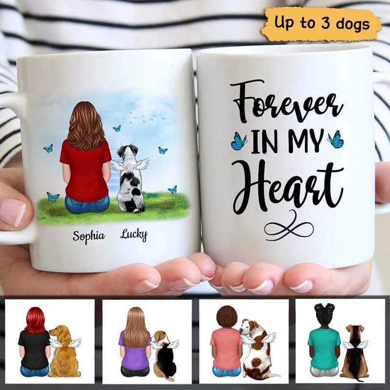 personalized coffee cups for weddings-Dog Memorial Back View Butterflies Personalized Mug