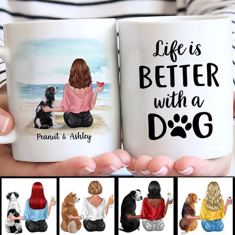 eco-friendly mugs for hot beverages-Dog Mom Sitting On The Beach Personalized Mug