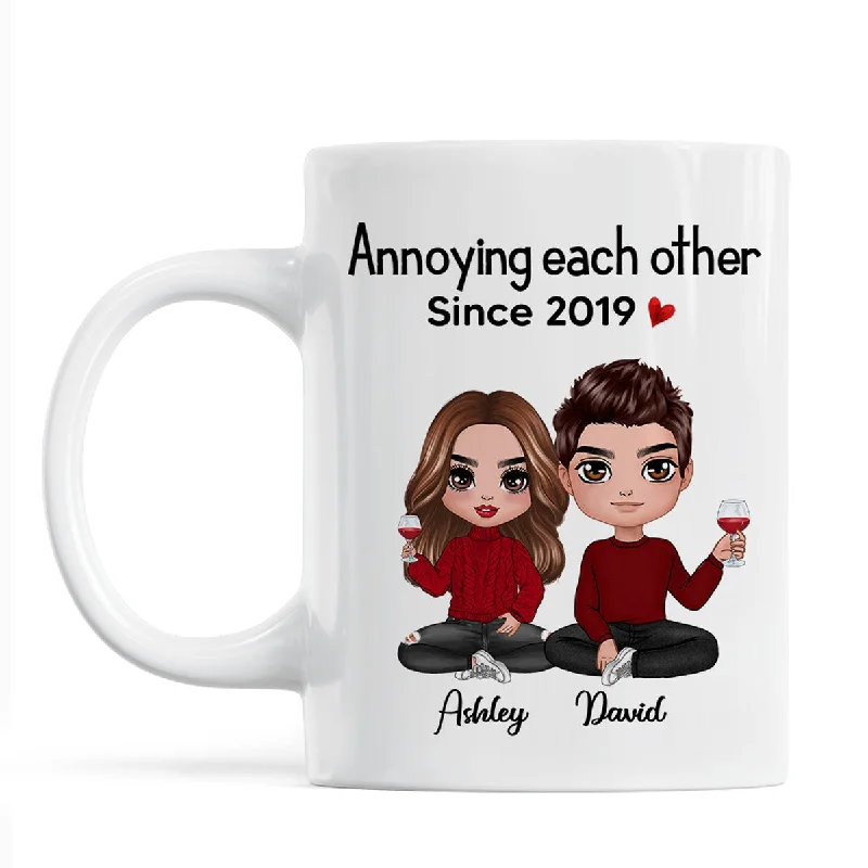 stylish insulated mugs for work-Doll Couple Sitting Gift For Him Gift For Her Personalized Mug