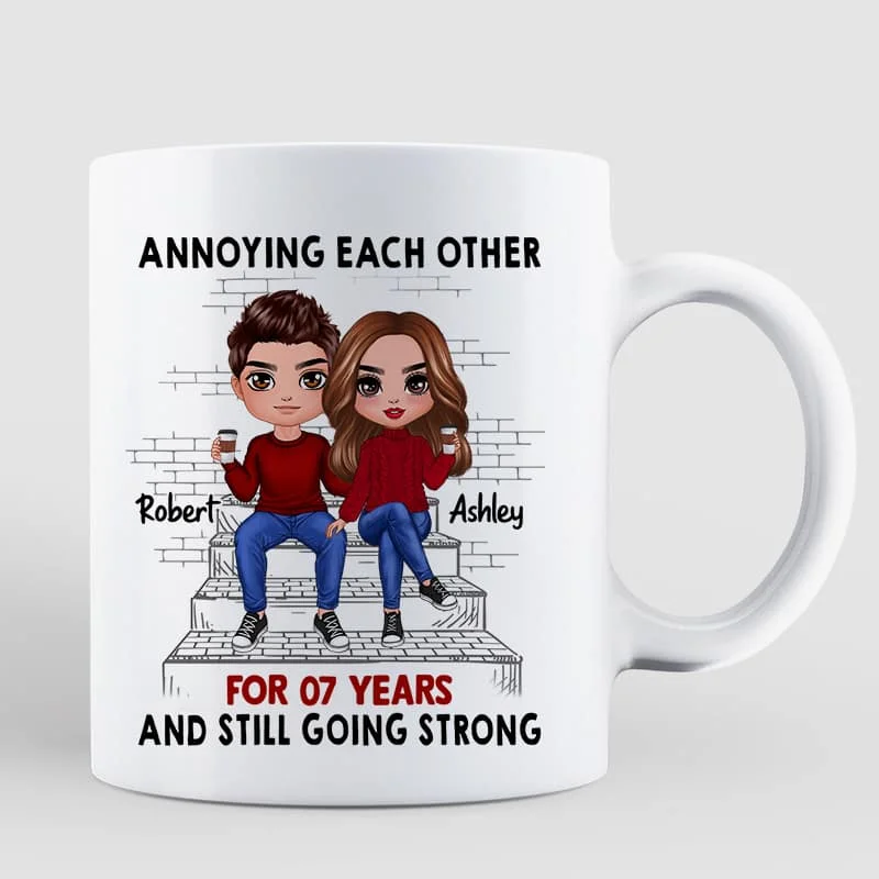 cute travel mugs with sayings-Doll Couple Sitting On Stair Personalized Mug