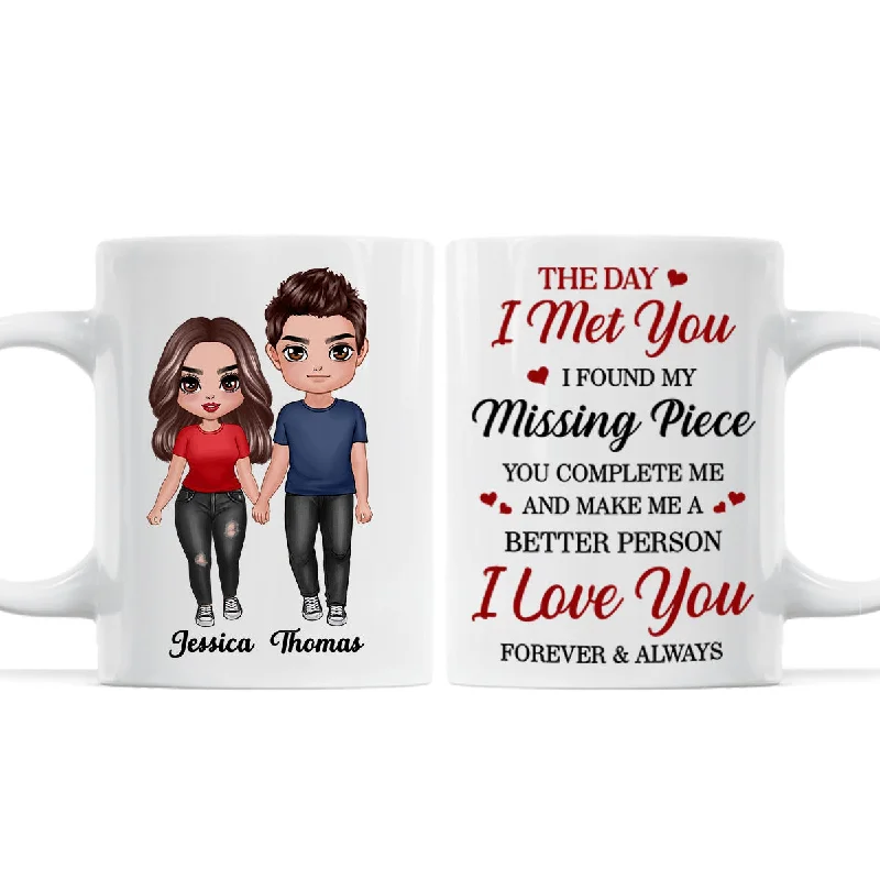 funny tea mugs for coworkers-Doll Couple Standing Found My Missing Piece Gift For Him For Her Mug