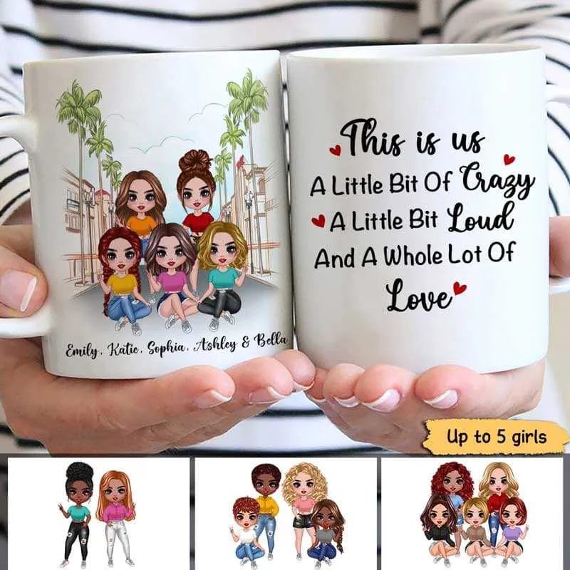 funny coffee cups for coworkers-Doll Besties Best Friends Standing Sitting On The Road Personalized Mug