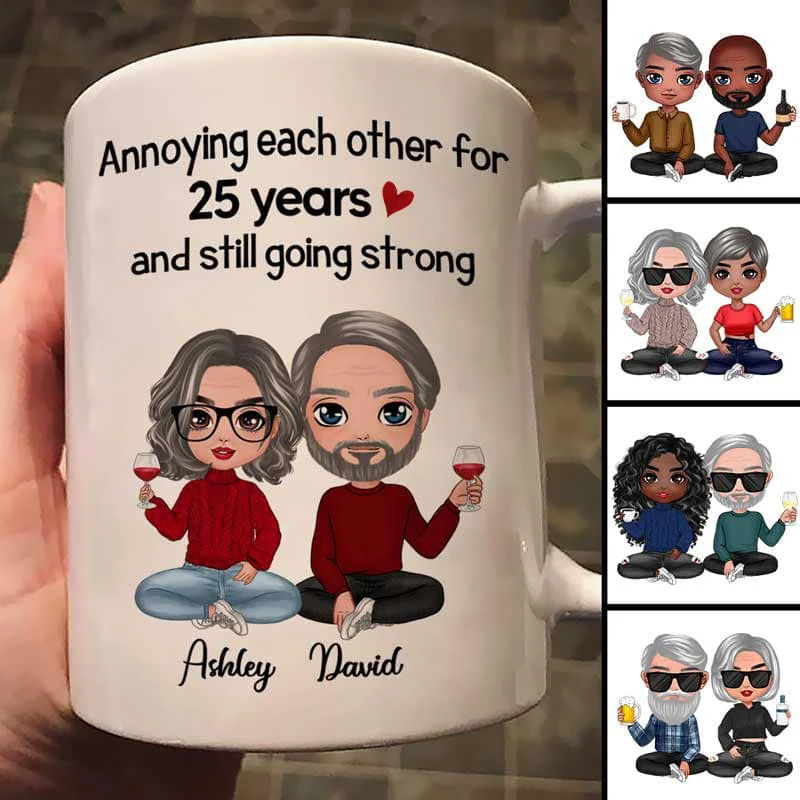 personalized mugs for birthdays and celebrations-Doll Couple Sitting Annoying Each Other Gift Personalized Mug