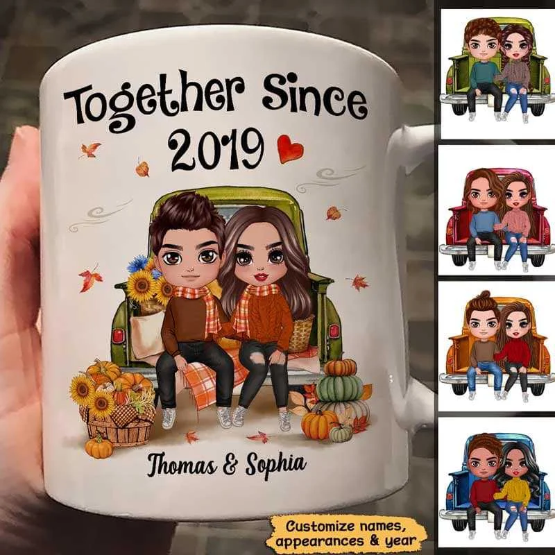 high-quality ceramic travel mugs-Doll Couple Sitting On Fall Season Truck Personalized Mug