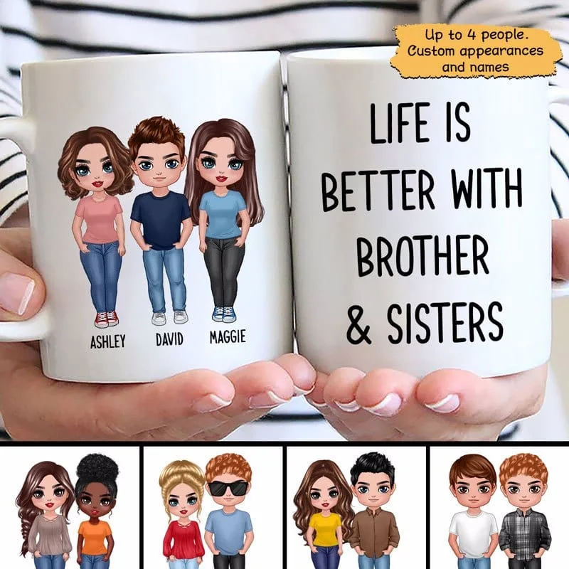 stylish travel mugs for hot drinks-Doll Life Is Better Brothers Sisters Family Gift Personalized Mug