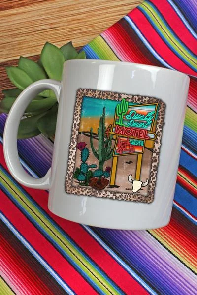 cute mugs with animal prints-Dusty Desert Motel White Mug - 11 oz