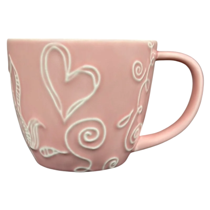 reusable coffee mugs for hot drinks-Embossed Flowers Leaves And Hearts Pink 12oz Mug 2006 Starbucks