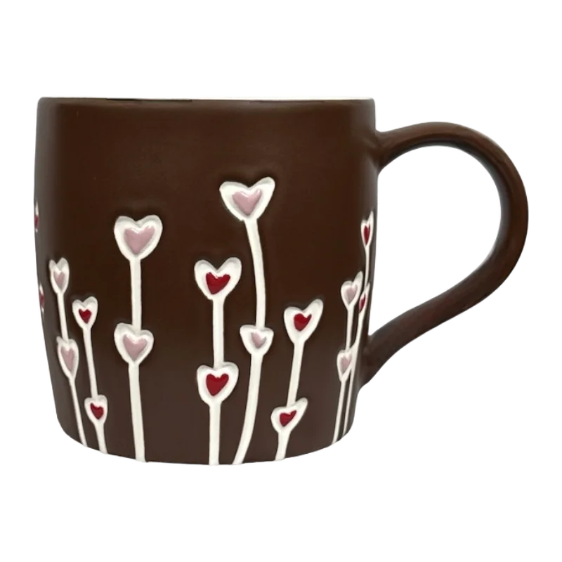 thermal mugs with handles for outdoor activities-Embossed Hearts And Etched Flowers Hand Painted Mug 2009 Starbucks