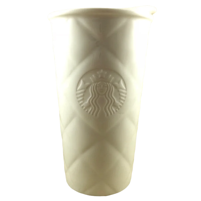 unique travel coffee mugs with lids-Embossed Siren Quilted White 10oz Tumbler 2012 Starbucks