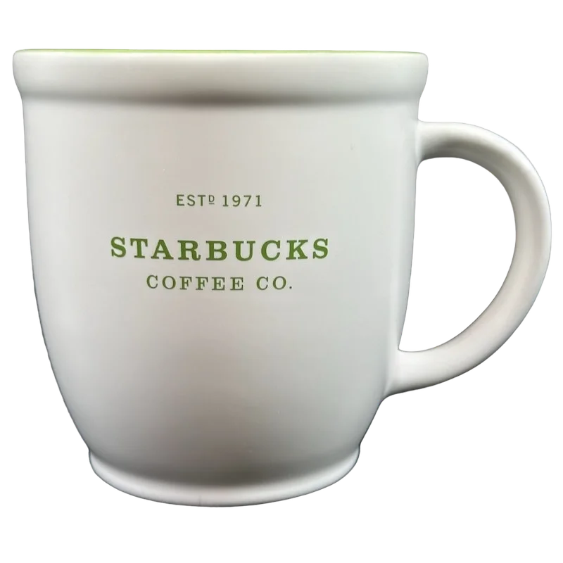 cute animal shaped travel mugs-ESTD 1971 Abbey Large White With Green Lettering And Interior 18oz Mug 2007 Starbucks