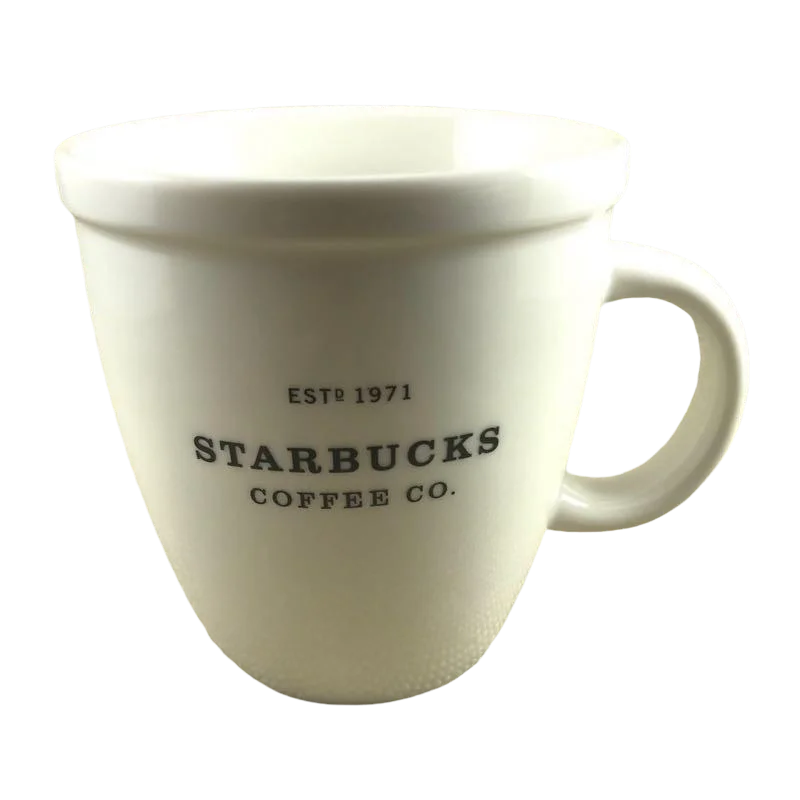 unique travel coffee mugs with lids-ESTD 1971 Starbucks Coffee Co Barista Abbey Large White With Black Lettering 2007 Mug