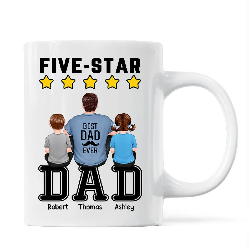 custom travel mugs for outdoor adventures-Five - Star Dad Back View Dad And Kids Personalized Mug