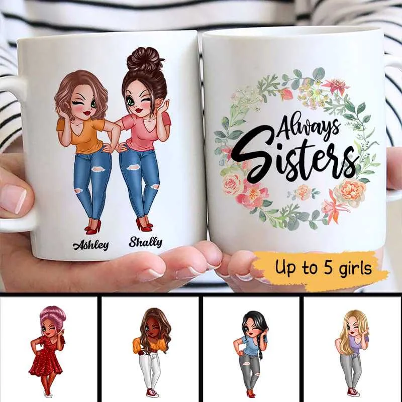 custom coffee mugs for special promotions-Flower Wreath Pretty Women Best Friends Besties Sisters Personalized Mug