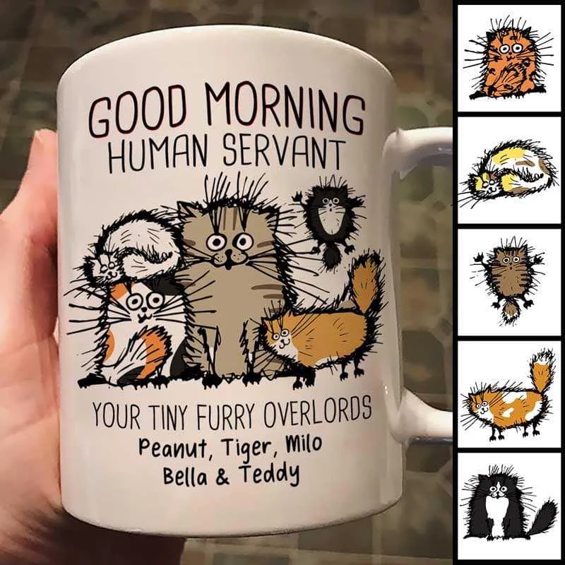 best coffee mugs for cold beverages-Good Morning Human Servant Funny Cat Personalized Mug