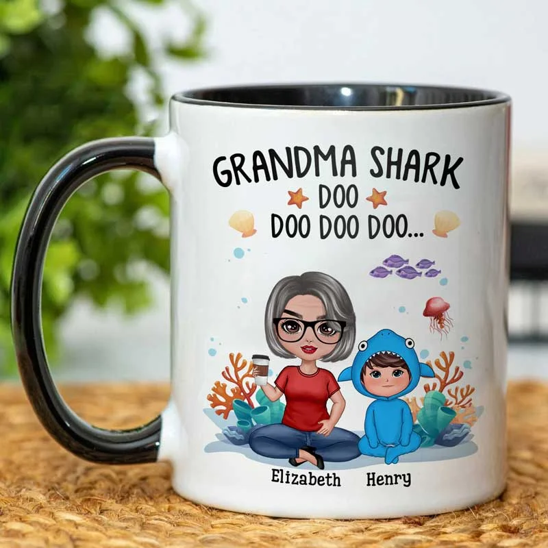 custom photo mugs for wedding gifts-Grandma Mama Shark Mother‘s Day Gift Personalized Mug