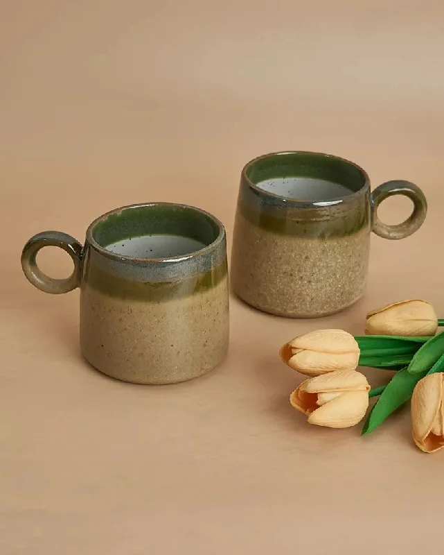 large ceramic coffee cups for home-Green Glazed Studio Pottery Mugs | 450ml | Set Of 2