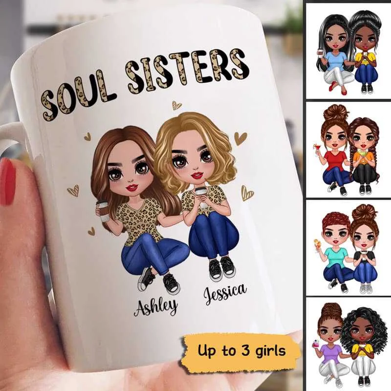 reusable coffee mugs with logos-Half Leopard Doll Besties Sisters Siblings Trouble Together Personalized Mug