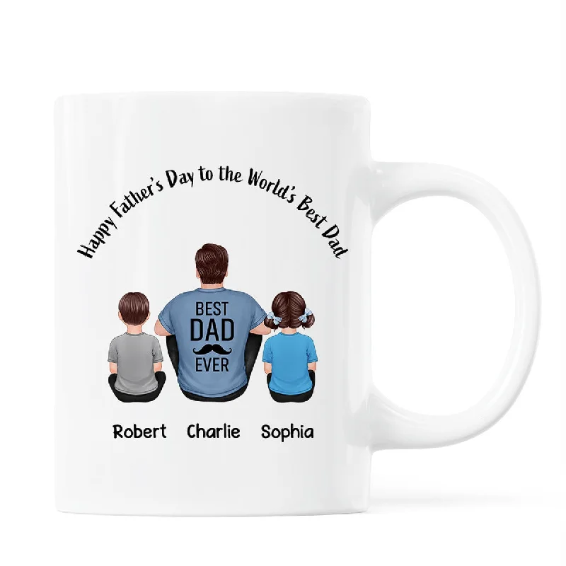 stylish travel cups for hot drinks-Happy Father‘s Day Dad And Kids Back View Personalized Mug