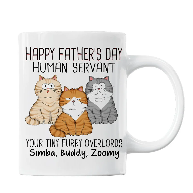 funny coffee cups for home office-Happy Father's Day Human Servant From Your Tiny Furry Overlord, Personalized Mug, Gift For Cat Dad