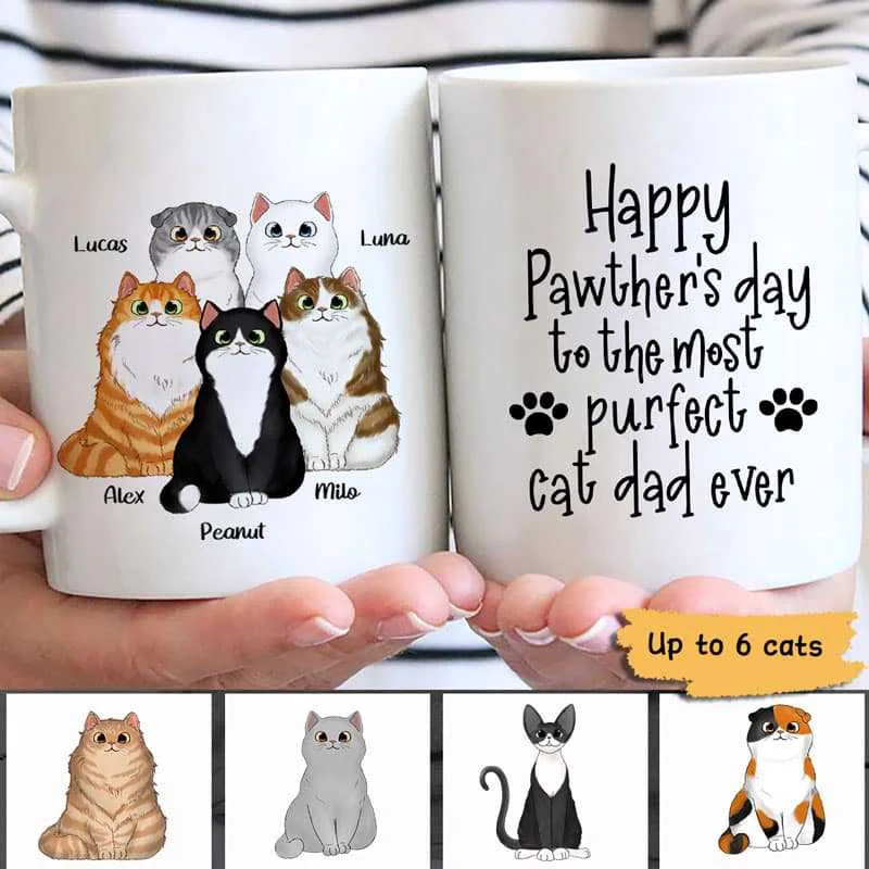 high-quality coffee mugs for tea drinkers-Happy Pawther‘s Day Dad Fluffy Cat Personalized Mug