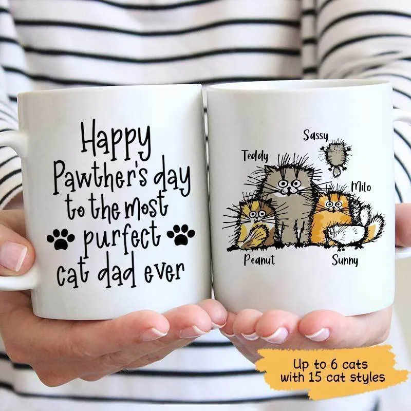 large ceramic mugs with designs-Happy Pawther's Day Funny Personalized Coffee Mug